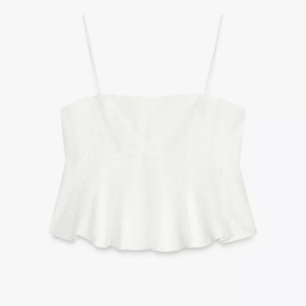 Zara Woman White Embroidered Eyelet Peplum Crop Top XS - Picture 11 of 14